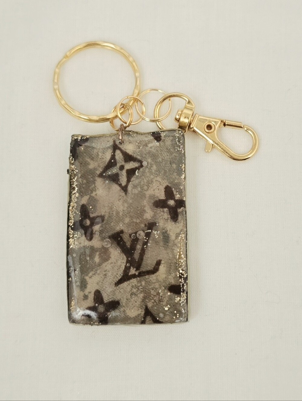Upcycled LV Scarf Keychain Bag Charm Gold Tone